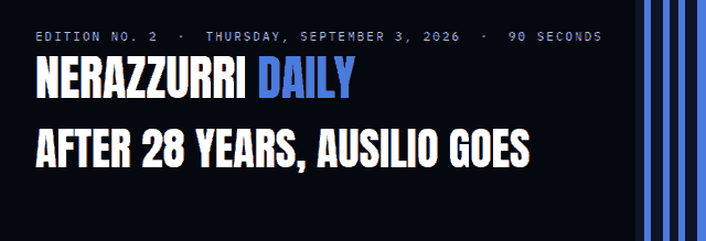 Nerazzurri Daily Edition No. 2, Thursday, September 3, 2026 — After 28 years, Ausilio goes and Baccin takes the sporting office