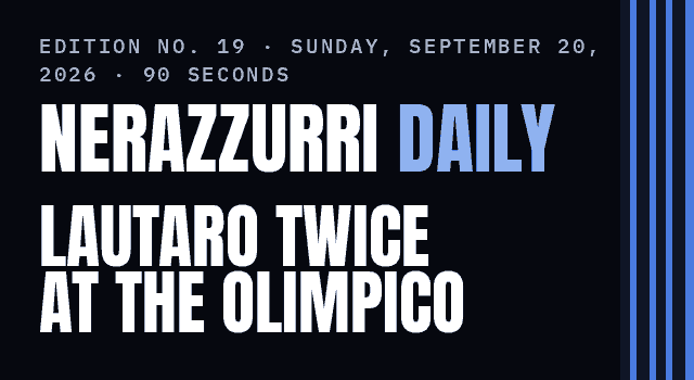 Nerazzurri Daily Edition No. 19, Sunday, September 20, 2026 — Lautaro scores twice as Inter draw 2–2 at the Olimpico